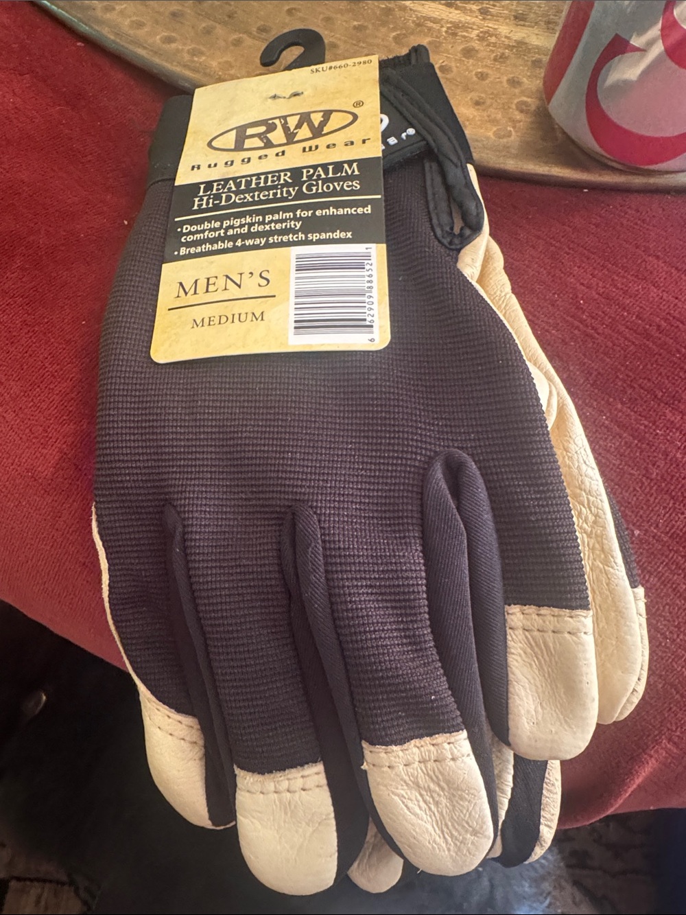 RW Rugged Wear Men’s Leather Palm Gloves — Black and Cream